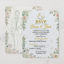 Elegante Salbei-Gold-Hochzeitseinladung RSVP-Karte
