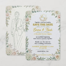 Elegante Salbei-Goldene Hochzeitseinladung - Termi