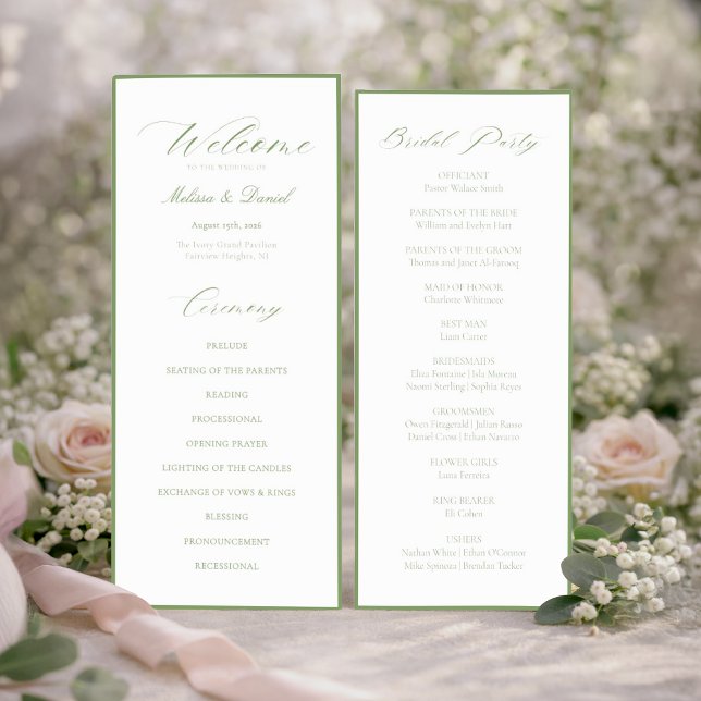 Elegante Salbei-Grün Botanische Hochzeit  Programm (Von Creator hochgeladen)