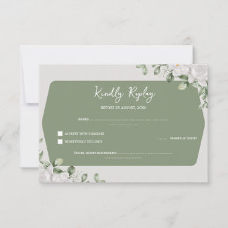 Elegante Salbei-Grün Botanische Weiße Florale Hoch RSVP Karte