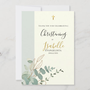 Elegante Salbei Grün Gold Eukalyptus Taufe Dankeskarte