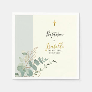Elegante Salbei Grün Gold Eukalyptus Taufe Serviette