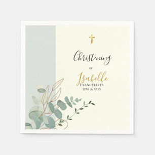 Elegante Salbei-Grün-Gold-Eukalyptus-Taufe Serviette
