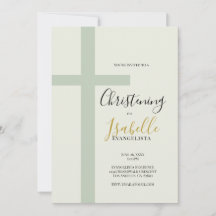 Elegante Salbei-Grün-Gold-Minimal-Kreuz-Taufe