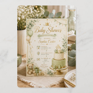 Elegante Salbei-Grün und Beige Baby-Shower-Einladu Einladung