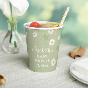 Elegante Salbei-Grün-Weiße Gänseblümchen-Frühlings Pappbecher