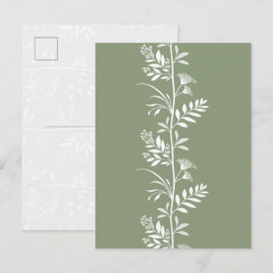 Elegante Salbei-Grün-Wildblumen-Silhouetten-Kunst Postkarte