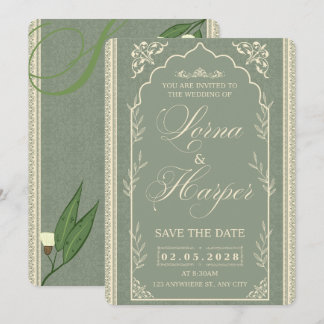 Elegante Salbei-grüne Eukalyptus-Hochzeitseinladun Einladung