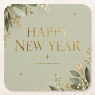 Elegante Salbei- und Gold-Frohe-Neujahrs-Grüße Rechteckiger Pappuntersetzer