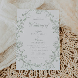 Elegante Salbei Vintage Rahmen Hochzeit Einladung