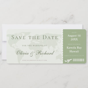Elegante Salbeigrüne Boarding Pass Save-the-Date-K Einladung