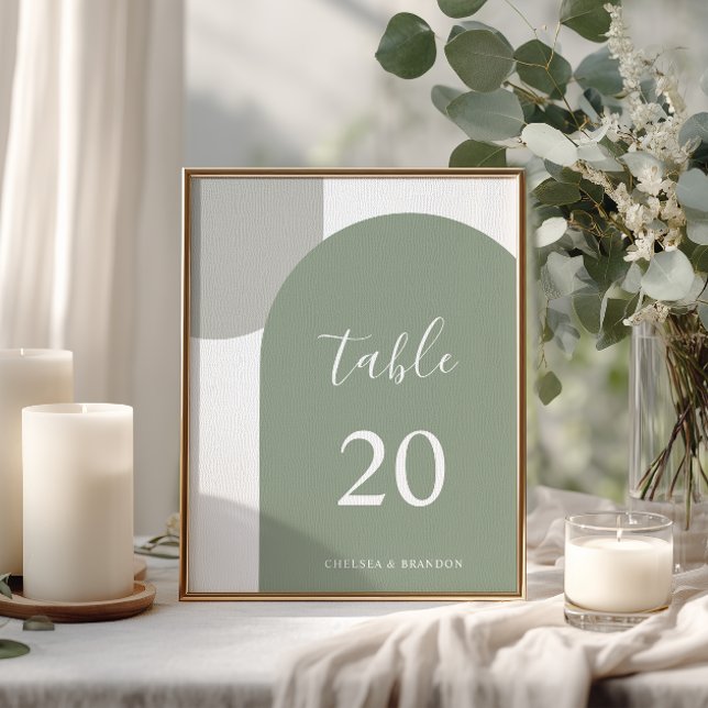 Elegante Salbeigrüne Boho-Bogen-Hochzeitstisch-Num Tischnummer (Von Creator hochgeladen)