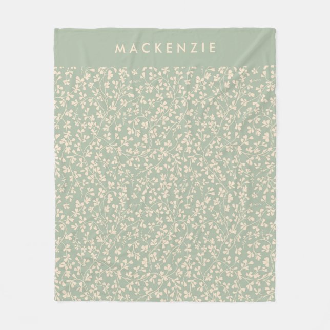 Elegante Salbeigrüne Botanische Personalisierte Fleecedecke (Vorderseite)