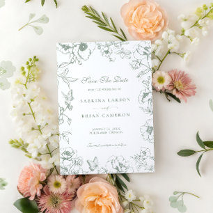Elegante Salbeigrüne Florale Garten Save-The-Date- Einladung