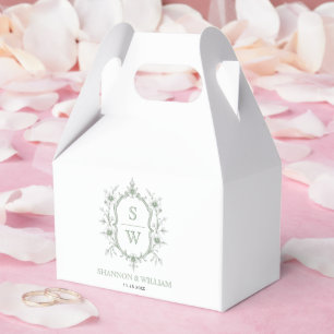 Elegante salbeigrüne florale Wappen-Monogramm-Hoch Geschenkschachtel