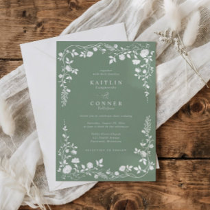 Elegante Salbeigrüne Französische Florale Vintage- Einladung