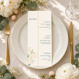 Elegante Salbeigrüne Goldene Botanische Hochzeitsm Menükarte