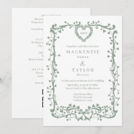 Elegante Salbeigrüne Hochzeit Französischer Rahmen Einladung