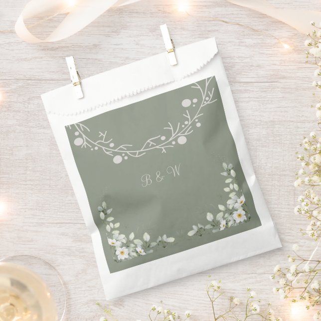 Elegante Salbeigrüne Hochzeit Geschenktütchen (Ausgeschnitten)