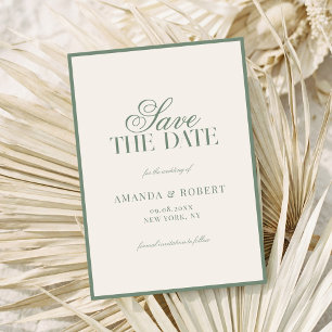 Elegante Salbeigrüne Hochzeit im Old-Money-Stil Save The Date