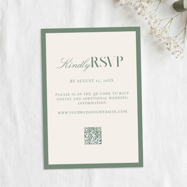 Elegante Salbeigrüne Hochzeit RSVP Karte (Von Creator hochgeladen)