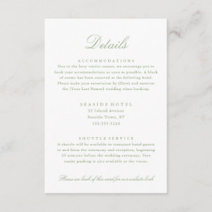 Elegante Salbeigrüne Hochzeitsdetails Hotel Info Q Begleitkarte