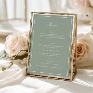 Elegante Salbeigrüne Hochzeitsmenü-Schrift Calligr Menükarte