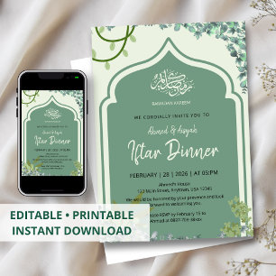 Elegante Salbeigrüne islamische Iftar-Dinner-Einla Einladung