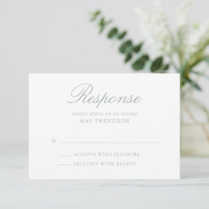 Elegante Salbeigrüne Klassische Hochzeit RSVP Karte