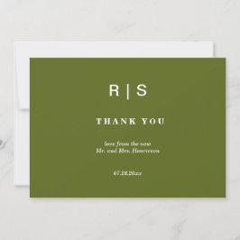 Elegante Salbeigrüne Monogramm-Hochzeits-Dankeskar Dankeskarte