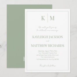 Elegante Salbeigrüne Monogramm-Hochzeitseinladung Einladung
