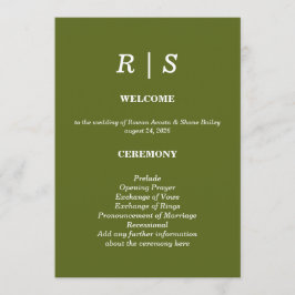 Elegante Salbeigrüne Monogramm-Hochzeitsprogrammka Programm