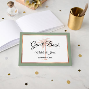 Elegante Salbeigrüne Rosen-Gold-Palmbaum-Hochzeit Gästebuch