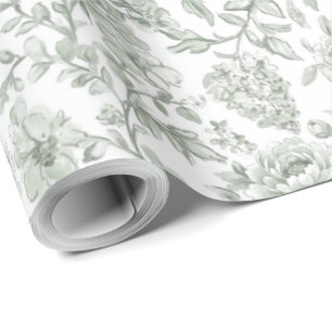 Elegante Salbeigrüne Rosenblüten Geschenkpapier