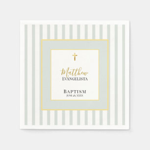 Elegante Salbeigrüne und Goldene Taufe Party Serviette