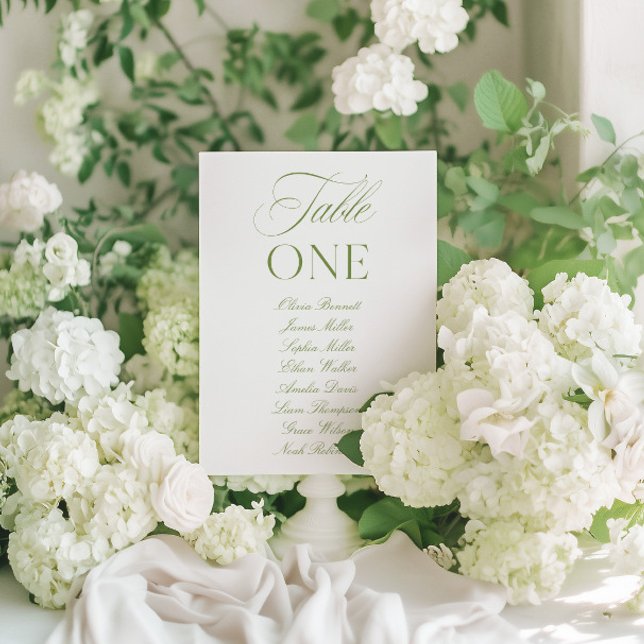Elegante Salbeigrüne und Weiße Hochzeitstisch-Numm Einladung (Elegant Sage Green & White Wedding Table Number)