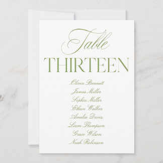 Elegante Salbeigrüne und Weiße Hochzeitstisch-Numm Einladung