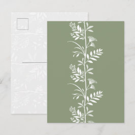 Elegante Salbeigrüne Wildblumen-Silhouetten-Kunst Postkarte
