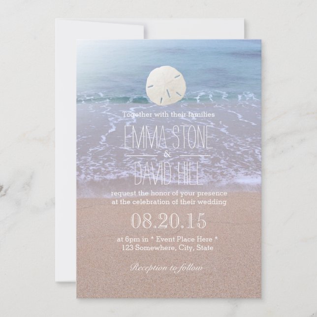 Elegante Sand Dollar Beach Hochzeiten Einladungen (Vorderseite)