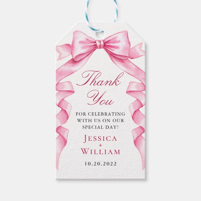 Elegante sanfte, rosa Hand gezeichnete Bow Ribbon  Geschenkanhänger (Vorderseite)
