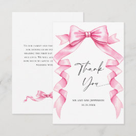Elegante, sanfte, rosa, handgezeichnete Bow-Hochze Dankeskarte