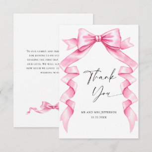 Elegante, sanfte, rosa, handgezeichnete Bow-Hochze Dankeskarte