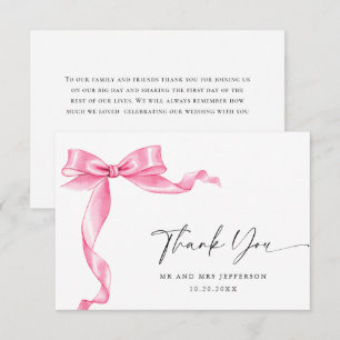 Elegante, sanfte, rosa, handgezeichnete Bow-Hochze Dankeskarte
