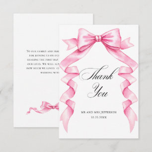 Elegante, sanfte, rosa, handgezeichnete Bow-Hochze Dankeskarte