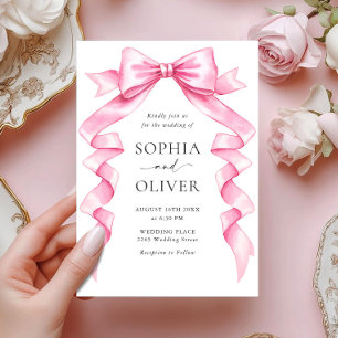 Elegante, sanfte, rosa, handgezeichnete Bow-Hochze Einladung