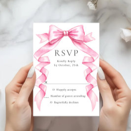 Elegante, sanfte, rosa, handgezeichnete Bow-Hochze RSVP Karte