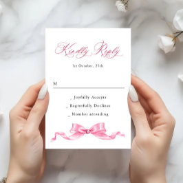 Elegante, sanfte, rosa, handgezeichnete Bow-Hochze RSVP Karte