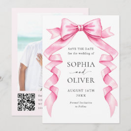 Elegante, sanfte, rosa, handgezeichnete Bow-Hochze Save The Date