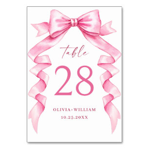 Elegante, sanfte, rosa, handgezeichnete Bow-Hochze Tischnummer