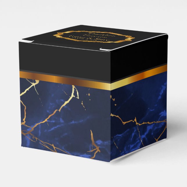 Elegante Sapphire Blue Marble and Gold Fevor Box Geschenkschachtel (Vorderseite)